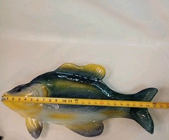 Vtg Largemouth Bass Large Art Glass Plate 24″ Serving Dish Platter Fish Decor