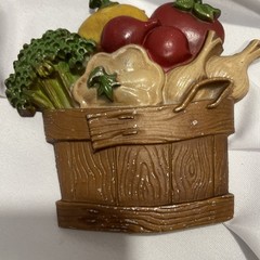 2 Vintage Sexton Cast Metal Wall Hanging Fruit and Vegetable Basket Art 1976