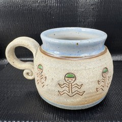 2000 Hand Made Stoneware Coffee Mug Cup Artist Signed RAB Hand Carved Vintage