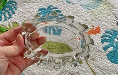 Vintage Avon, Oval,Clear Crystal Glass Dish, Heavy Glass, Jagged Edge, 5″ Long!