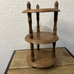 VTG 3 Tier Mini Wood Shelf Round Spindle Pedestal Table Display Rack Stand 9″