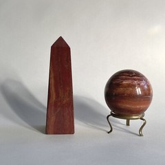 Vintage Polished Red Jasper Obelisk and Sphere on Stand