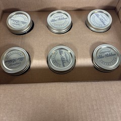 Longaberger Blue Ribbon 1 Quart Canning Jars Set Of 6 NIB Basket Weave Glass