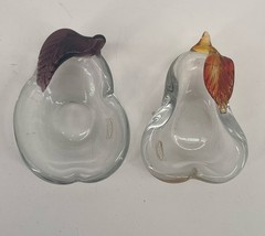 Pair Arte Murano ICET Hand Blown Art Glass Pear Shaped Bowls Dishes Purple Amber