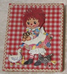 Raggedy Ann & Andy 3D paper art on wood wall decor 1975