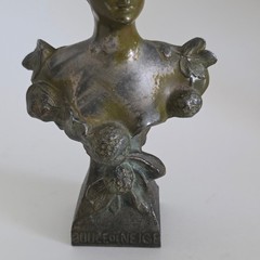 French Boule de Neige Lady Bust Spelter Art Nouveau Style Figurine