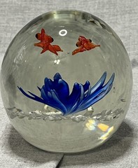 Hand Blown Art Glass Sea Life Paperweight Orb Fish Plant