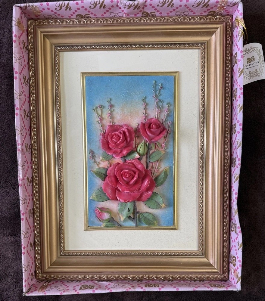 3D Rose Art Handmade Italy Matthias Huber In Original Box 16 Inch x 12 Inch