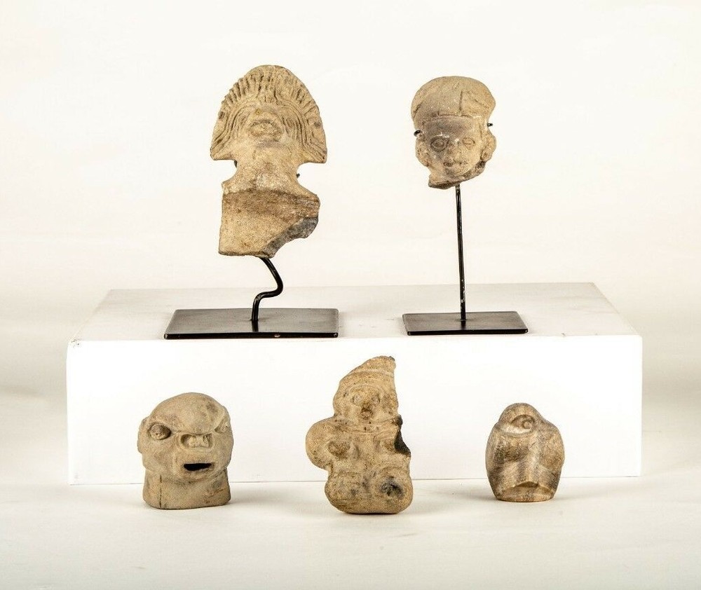 Rare PreColumbian Tumaco Carved Clay Heads and Figures Collection. 300A.C