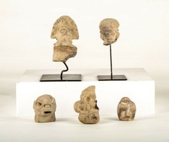 Rare PreColumbian Tumaco Carved Clay Heads and Figures Collection. 300A.C