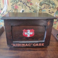 Vintage early 20th century possibly military pine first aid case Switzerland