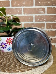 Vintage Rare Deco Metal Empty Tin Rainbow Sun Face Clouds Large With Handle
