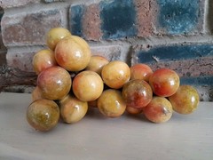 Vintage Italian Alabaster Stone Grape On Wood Stem Handpainted Display Collector