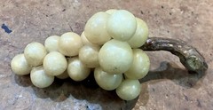 Vintage Alabaster Stone Grape Cluster w/ Wood Stem • Marble • Italy