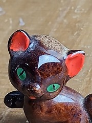 Small Mini Vintage Ceramic Cat Kitten Miniature Brown Orange Ears 2” Unbranded