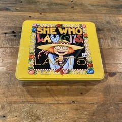 Mary Engelbreit Tin Collectible SHE WHO LAUGHS LAST JCPenney Exclusive -New