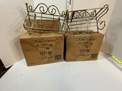 SET 2 Home Interiors Gold Wire Wall Shelf Glass Insert 9”X5”X7” Hollywood NOS