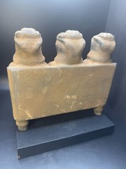 Rare Bactrian Sandstone Sculpture – Seated Trio – Ancient Central Asian Artifact