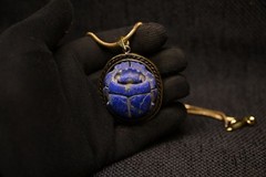 Ancient Egyptian Lapis Lazuli Scarab Pendant Rare Blue Stone Amulet Necklace