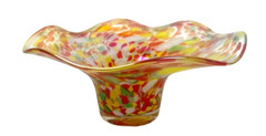 Stunning Hand Blown Art Glass Design Ruffle Bowl Confetti Orange/Green/Yellow