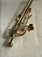 British 10k Antique Brooch Shamrock & Turquoise Moon Edwardian Style