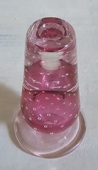 1998 NOSLO Cranberry Art Glass Modernist Vase W/Controlled Bubbles