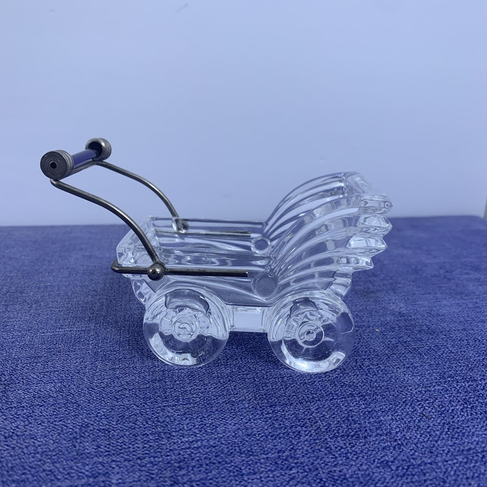 KristalColor Lead Crystal Small Baby Carriage with Cobalt Handle – made in Italy
