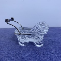 KristalColor Lead Crystal Small Baby Carriage with Cobalt Handle – made in Italy