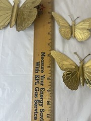 Home Interiors Butterfly Gold Tone Metal Tin 3D Wall Decor Set Of 3 MCM Boho Vtg