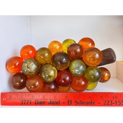 Vintage MCM Lucite Resin Grapes on Driftwood Amber Orange Large Cluster Glows