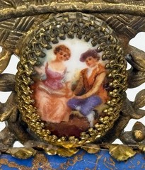 VTG La Chateau Porcelain Trinket Dish Metal Bronze Mount Victorian Scene