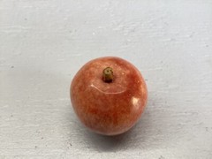 Vintage Polished Peach Pink Red Apple Marble Stone Fruit w/ Wood Stem