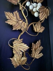 Vintage Italian Leaves Gold Gilt Tole Grapes Leaves Wall Decor MCM 16”x6.5”