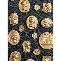 Grand Tour Revival Gilded Intaglio Arrangement on the Leather Board and in