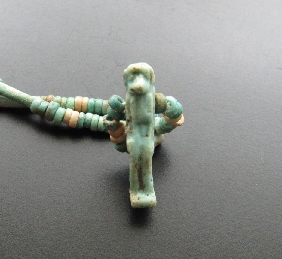 NILE Ancient Egyptian Thoth Amulet Mummy Bead Necklace ca 600 BC