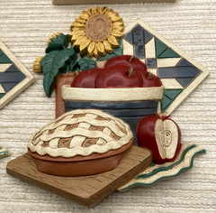 4 Vintage Home Interiors Kitchen Wall Art Plaques Pie Apples Teapots Sunflowers