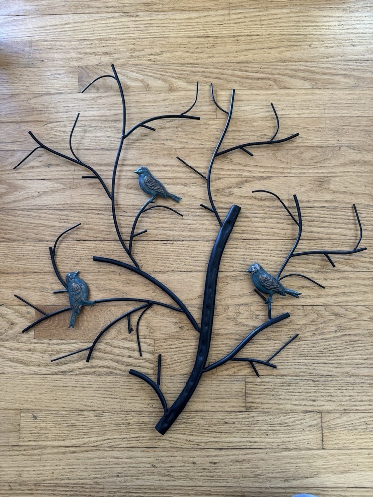 1960’s Birds Tree Branches Black Blue Gold Metal Wall Art MCM MID CENTURY MODERN