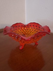 Vintage Amberina Hobnail Footed Dish Bowl