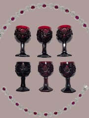 AVON 1876 CAPE COD COLLECTION Ruby Red Glass Wine Goblets 4 1/2” SET OF 6