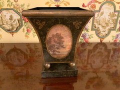 Early Vintage Tole Toleware Painted Metal Vase Container French or English