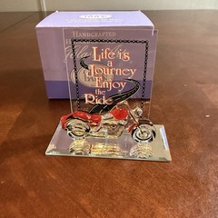 Glass Baron Motorcycle Figurine Life is a Journey 22kt Gold Accents Handcrafted