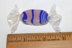 6 Glass Wrapped Candy Pieces Murano Style With Clear Glass Unbranded Bowl-WRC