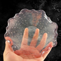 Hand Blown Art Glass Dish Bowl Ruffled Edges Purple Amethyst Glass Bullicante