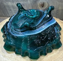 Vtg Imperial Glass GREEN SWIRL ROSE FLORAL Footed Bowl Compote Ruffled Rim