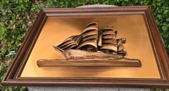 NAUTICAL, FRAMED, COPPER CLAD “3D” SHIP MODEL Victor Personette 22X16″