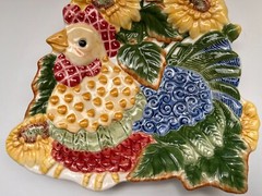 Fitz & Floyd Just Us Chicks Canape Plate Serving Platter w/ Sunflowers 8.5”, SEE