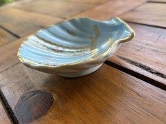 Limoges, France, Hand Painted Sea Shell Trinket Tray, Blue, Gold, Flowers