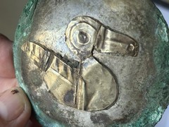 RARE AUTHENTIC PRE-COLUMBIAN SILVER & GOLD BIRD EFFIGY PECTORAL GORGET W/ COA