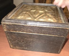 Unbranded Vintage Wooden Trinket Box With Hammered Metal Lid Hinged Wood