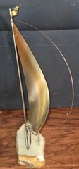 De Mott Brass Sailboat 1970s Quartz Base Signed Mid-Century Modern Decor DeMott